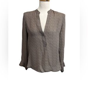 Vince Patterned Band-Collar Blouse